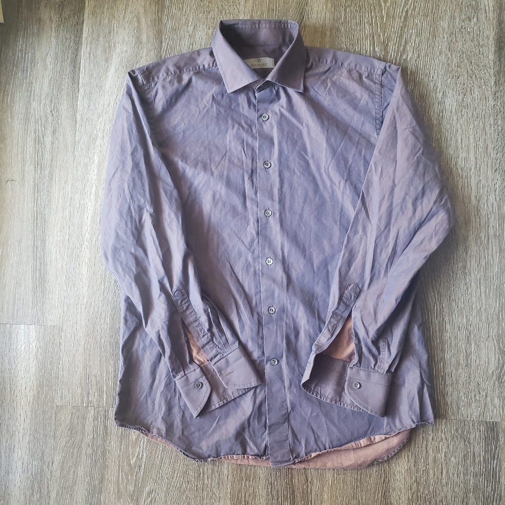 Canali Shirt Sz 41-16 Purple  Houndstooth Long Sleeve Button Up Italy Men’s